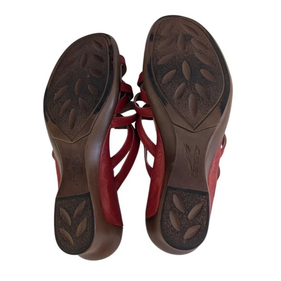 Dansko Red Leather Strappy Micro Wedge Heel Portugal Sandals Womens Size 38 - Picture 9 of 9